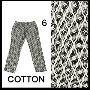 MERONA Crop Pants Size 6 Classic Cotton Embroidered Pattern Black & White